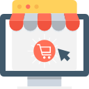 Icon for shopping online with a small orange grocery cart