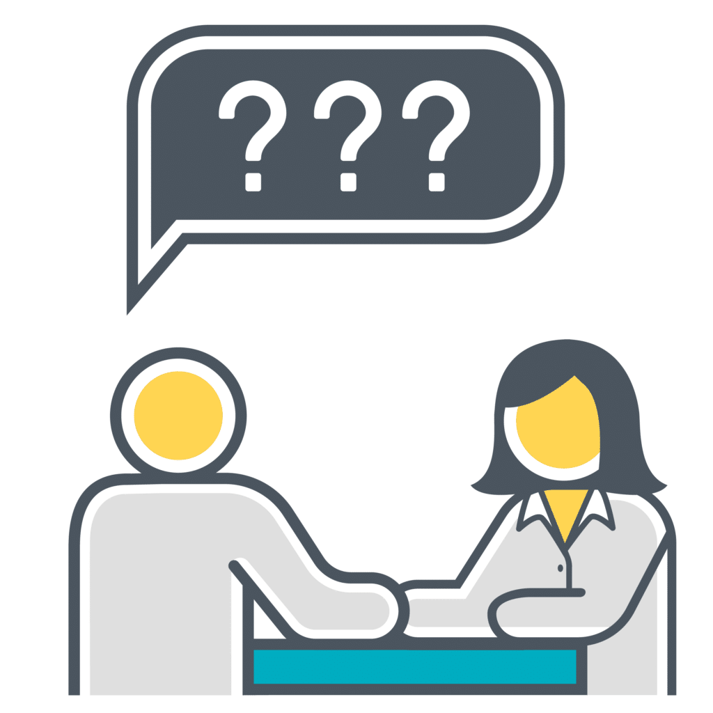 Icon showing two people with one person asking questions