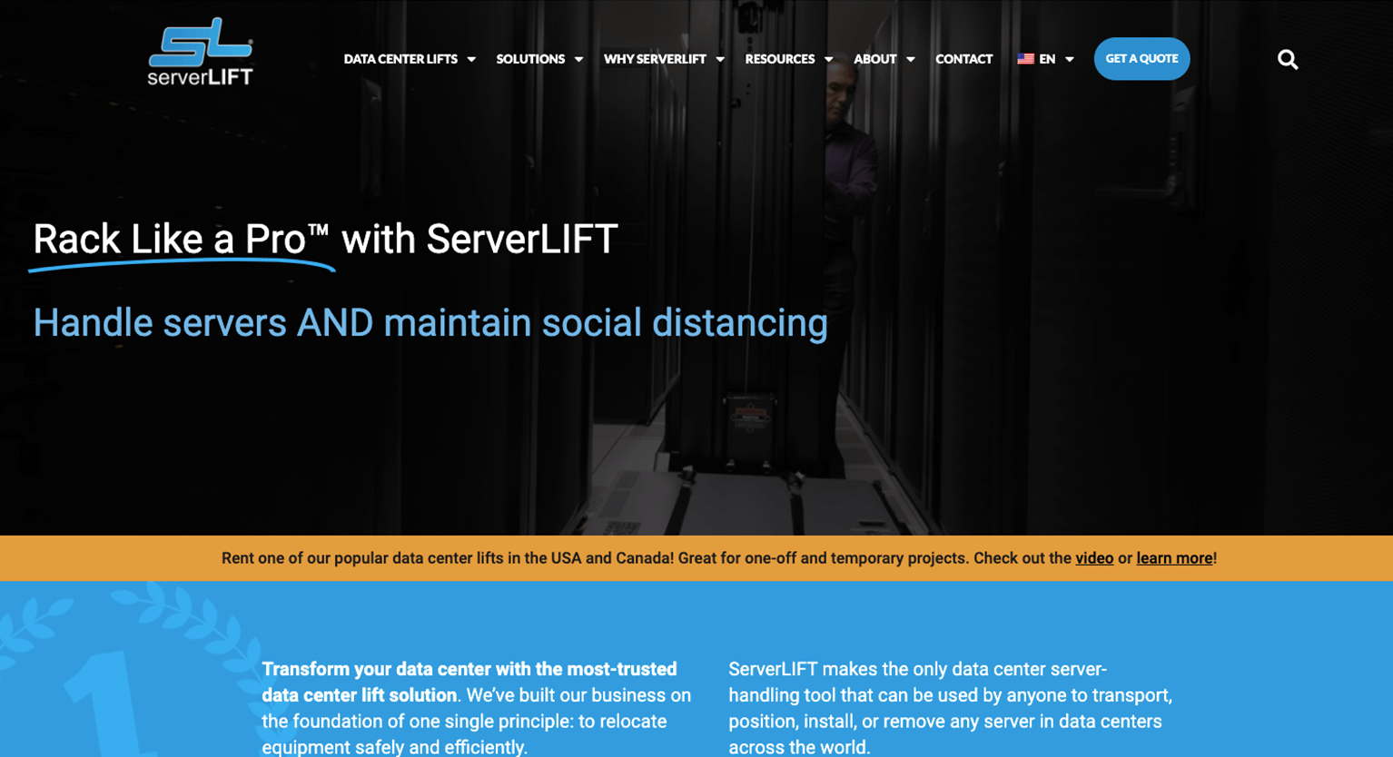 Picture of ServerLIFT home page after redesign